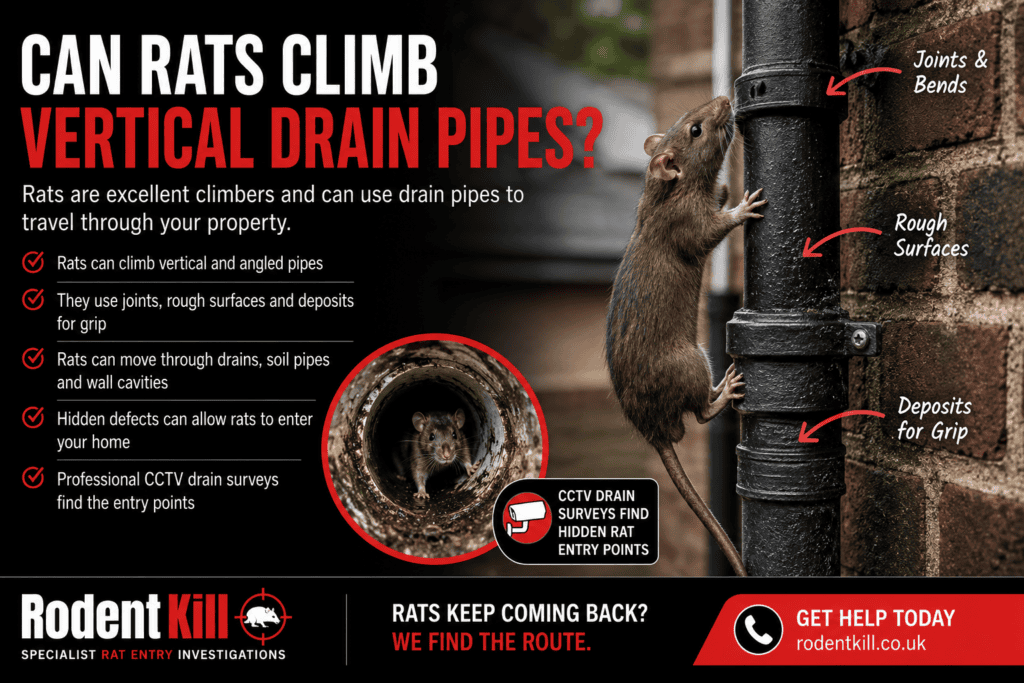 Can rats climb vertical drain pipes in UK homes
