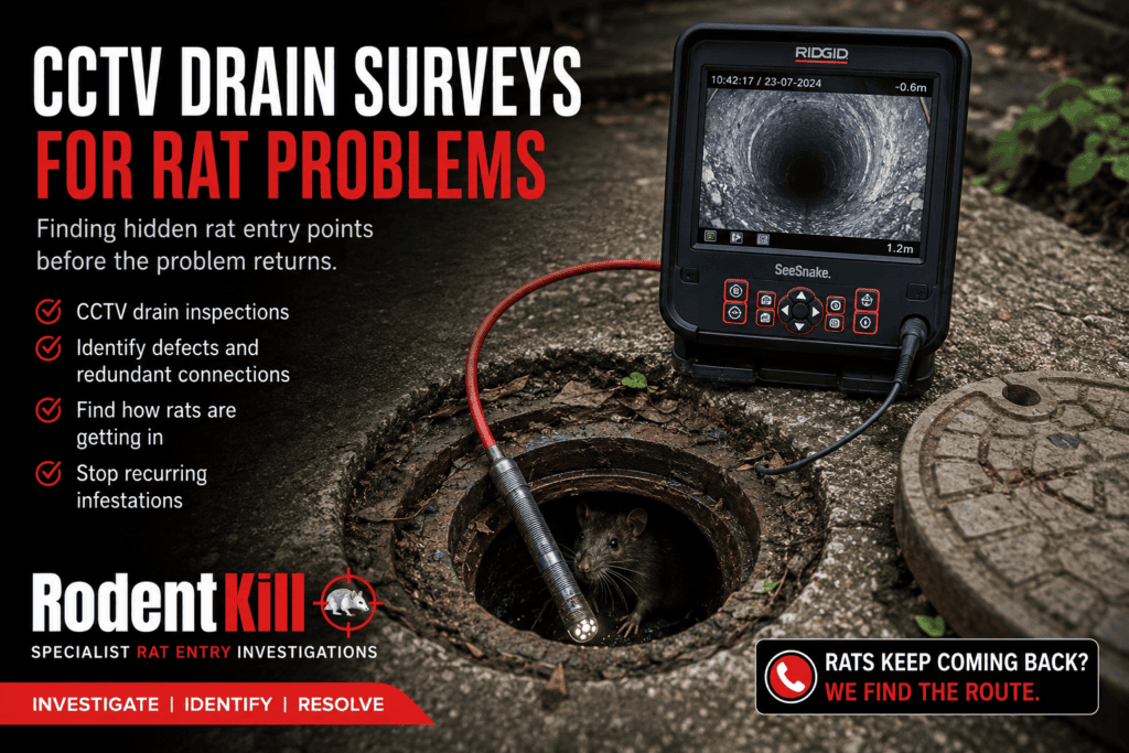 CCTV drain survey investigating hidden rat entry points in a UK property