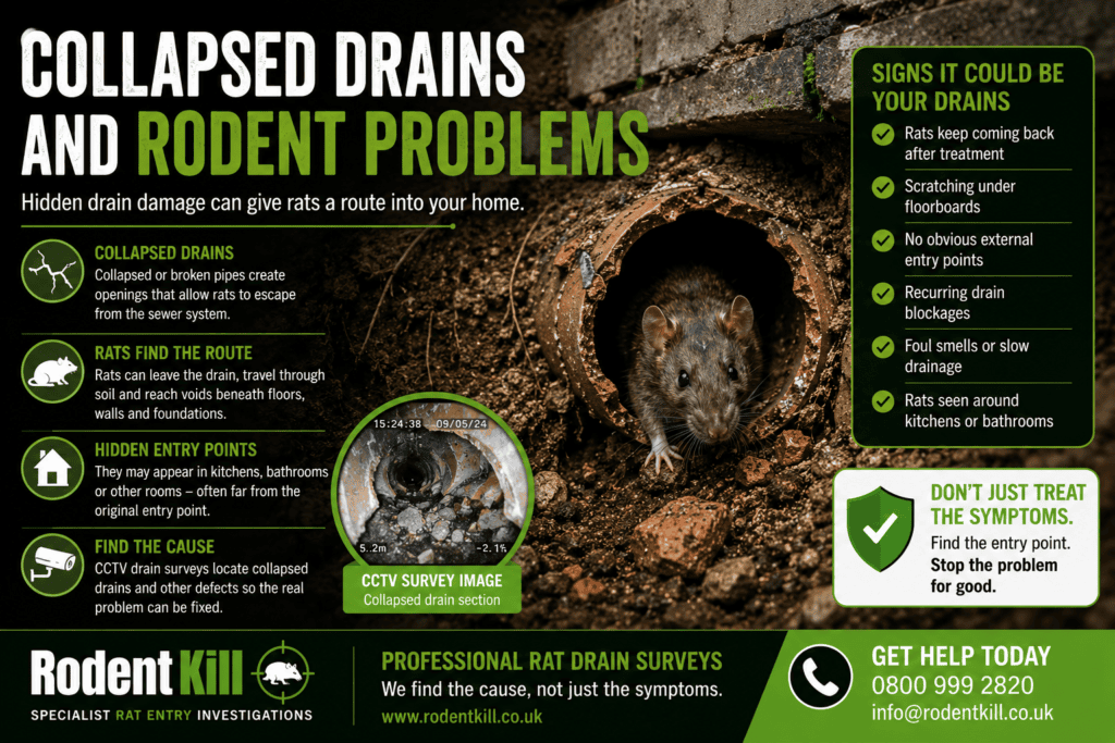 Collapsed drains and rodent problems beneath a UK property