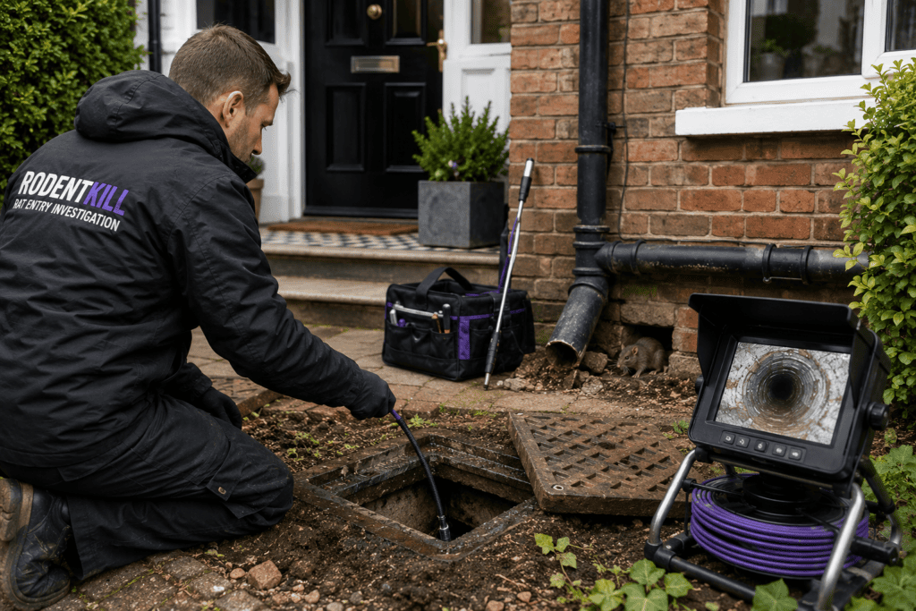 Rat specialists near me investigating rat entry points