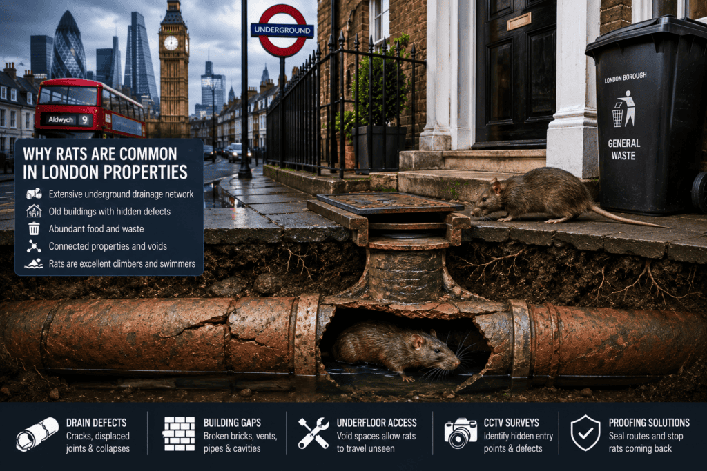 Rats in London properties and underground drainage