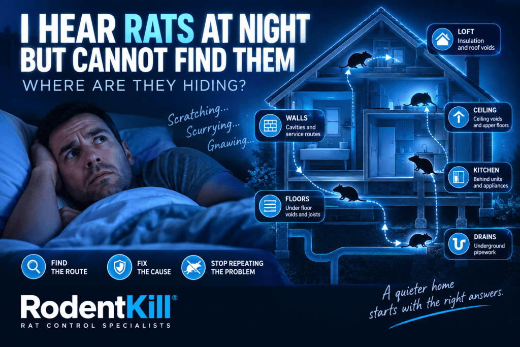 Homeowner hearing rats at night hidden inside walls and floor voids