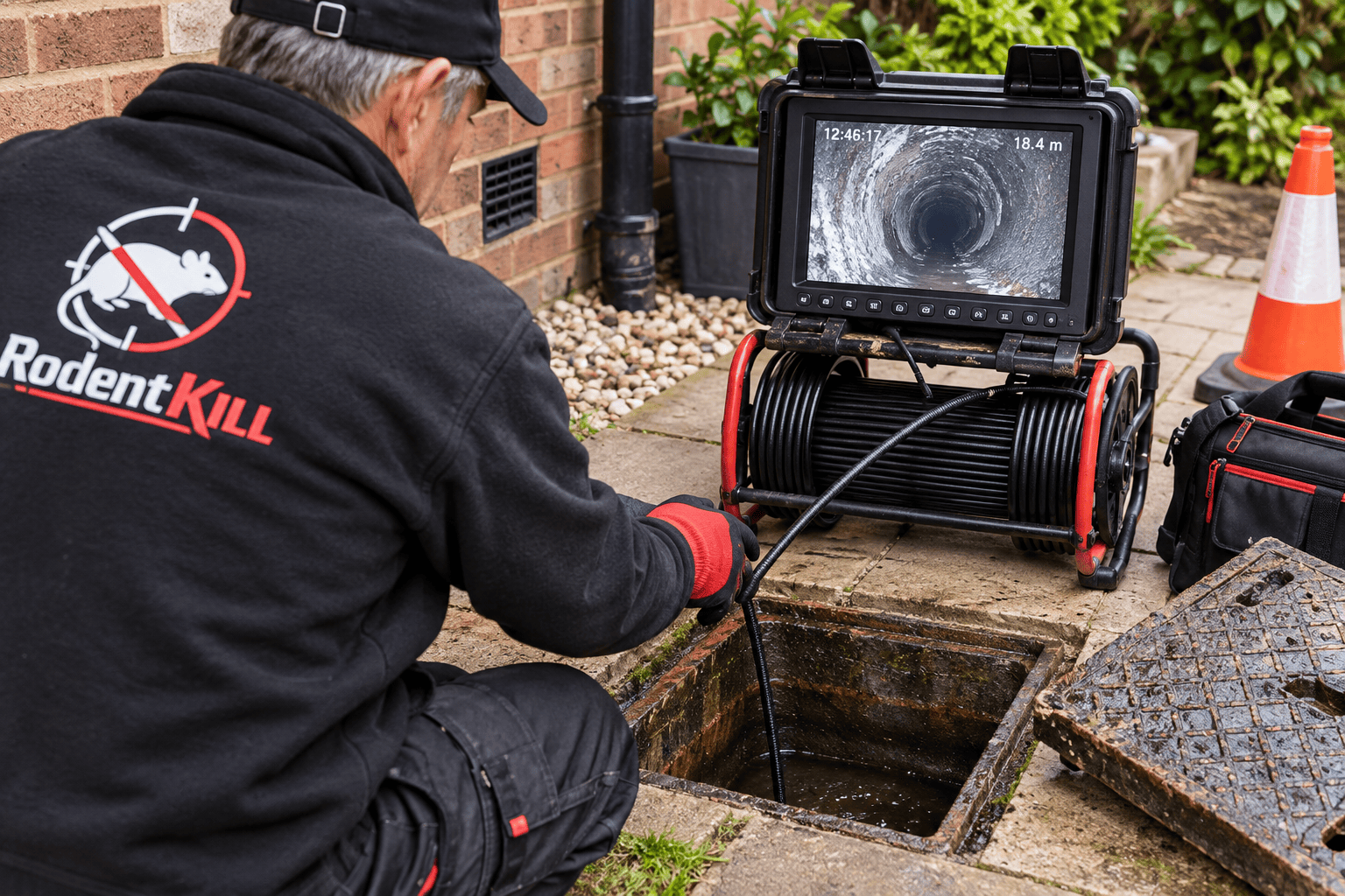 Professional CCTV rat drain survey at a UK property