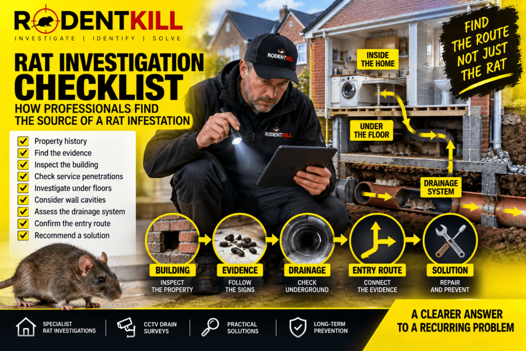 Professional rat investigation checklist for finding hidden rat entry routes in a UK home
