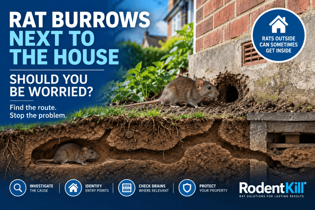 Active rat burrow next to the foundations of a UK house