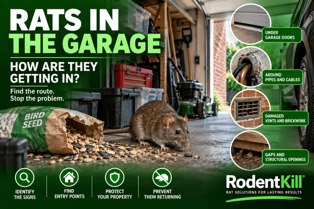 Rat inside a UK garage showing possible entry points