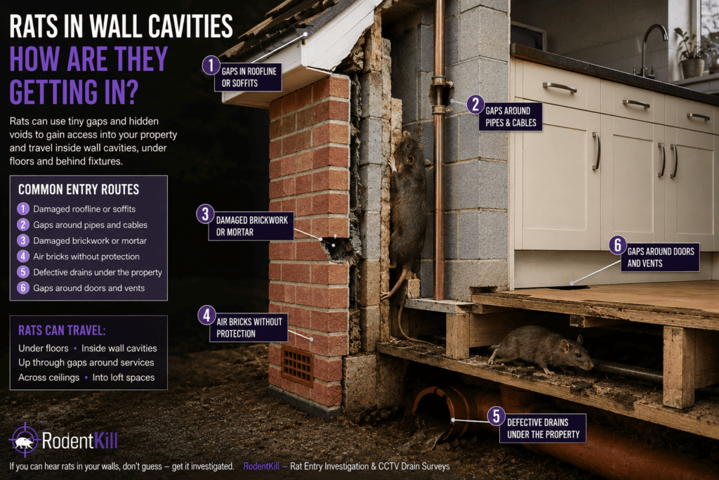 Rat inside a wall cavity showing a hidden entry route into a UK home