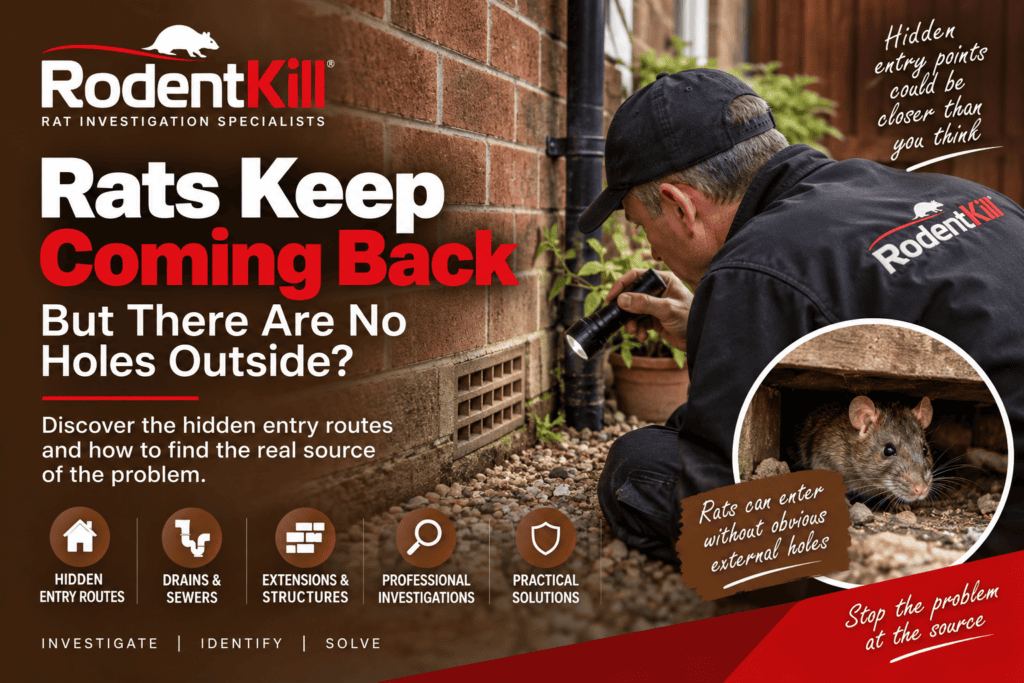 Searching for a hidden rat entry point outside a UK house